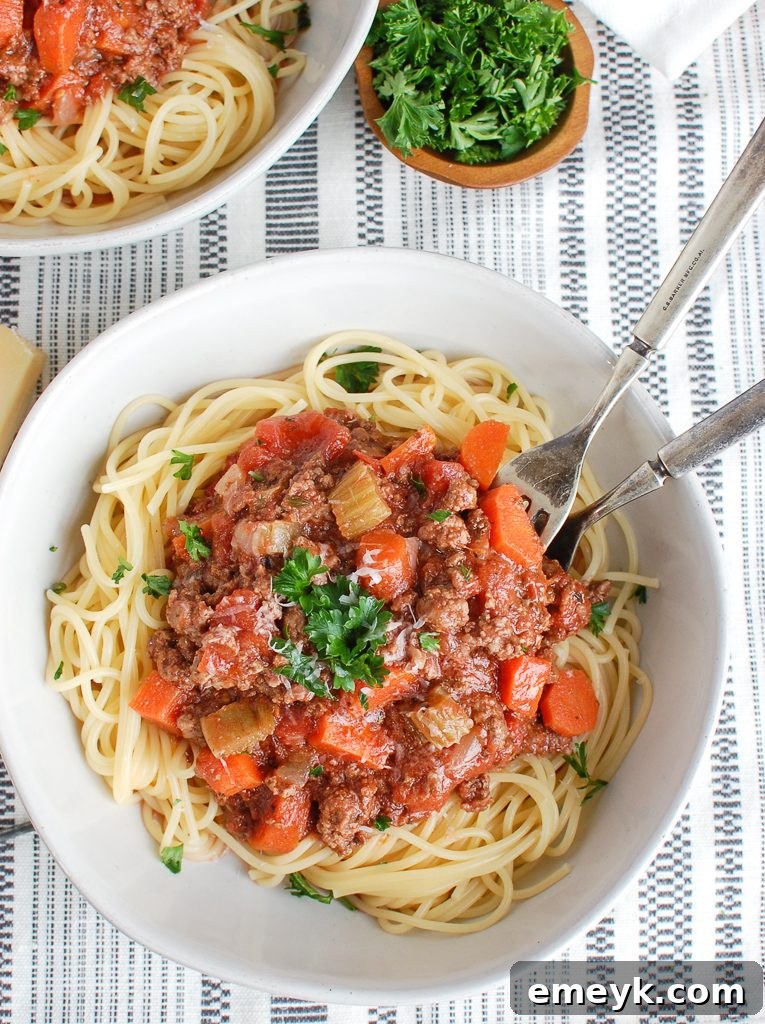 Slow Cooker Spaghetti Sauce in a bowl, ready to serve