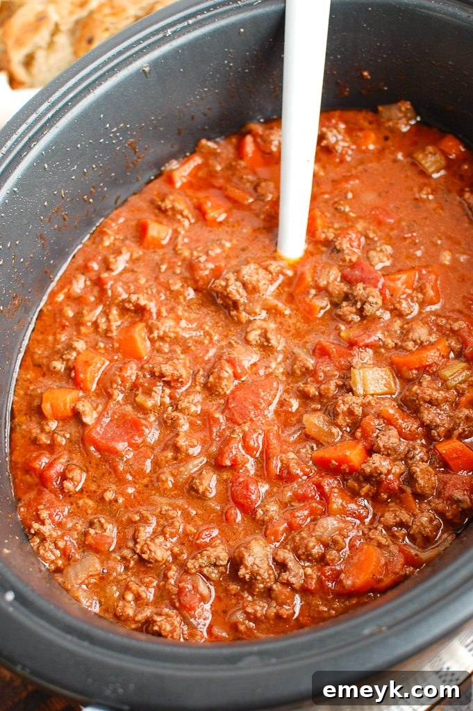 Slow Cooker Spaghetti Sauce simmering in the Crockpot