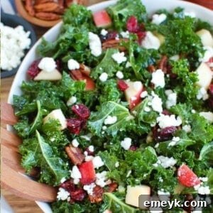 Finished Kale Salad with Cranberries in a large bowl, ready to serve