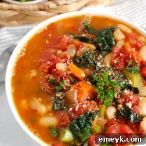White Bean Soup with Kale in a square image for recipe card