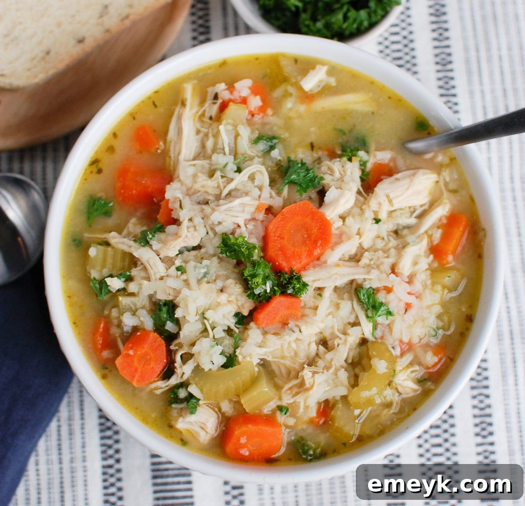 Slow Cooker Chicken and Rice Soup Above