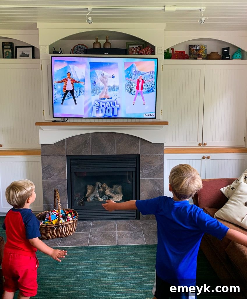 Kids actively dancing and playing along with GoNoodle videos