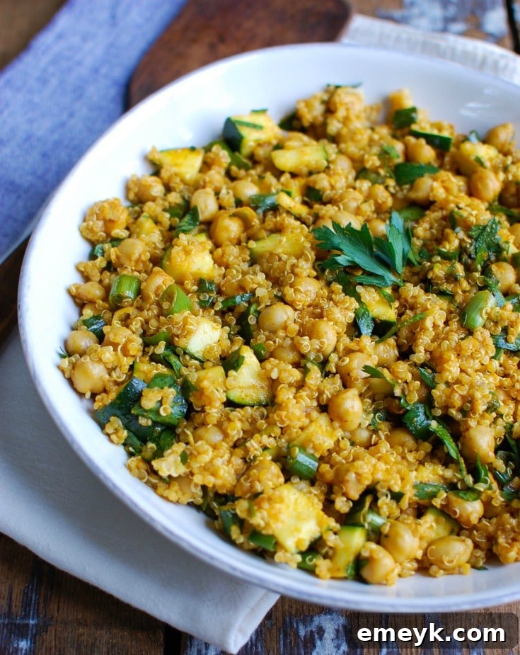 Zucchini Chickpea Quinoa Salad with a spiced olive oil dressing