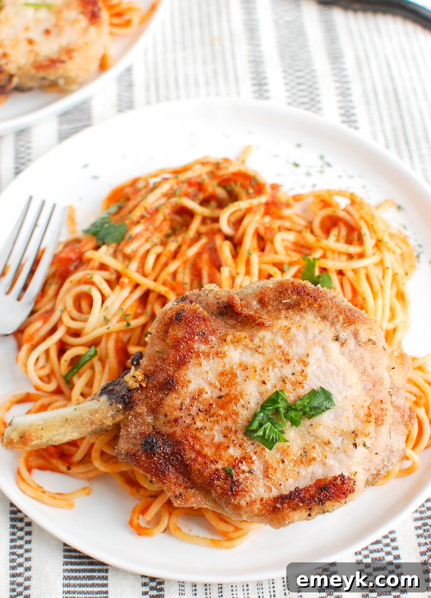 Breaded Baked Pork Chops with pasta
