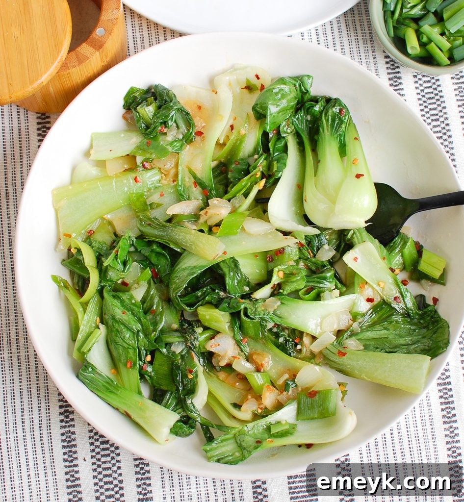 Effortless Bok Choy Perfection 4 Easy Bok Choy Recipe in white bowl above shot