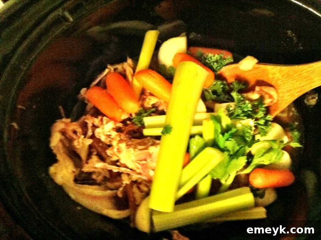 Flavor ingredients added to slow cooker for stock