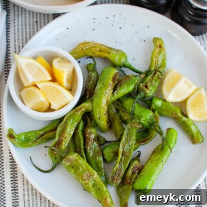 Shishito Peppers on white plate