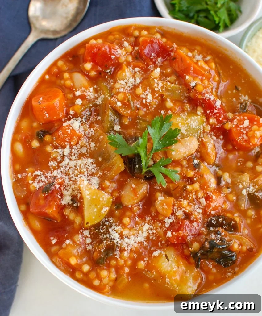 Vegetable Soup with Cabbage with fresh parsley garnish