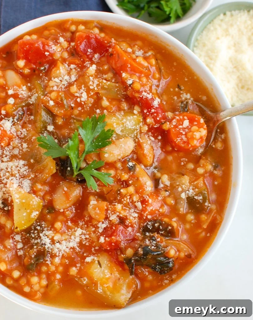 Vegetable Soup with Cabbage with small pasta visible in the broth