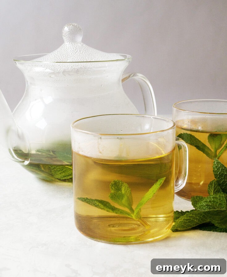 Traditional Moroccan Mint Tea served in a glass with mint leaves.