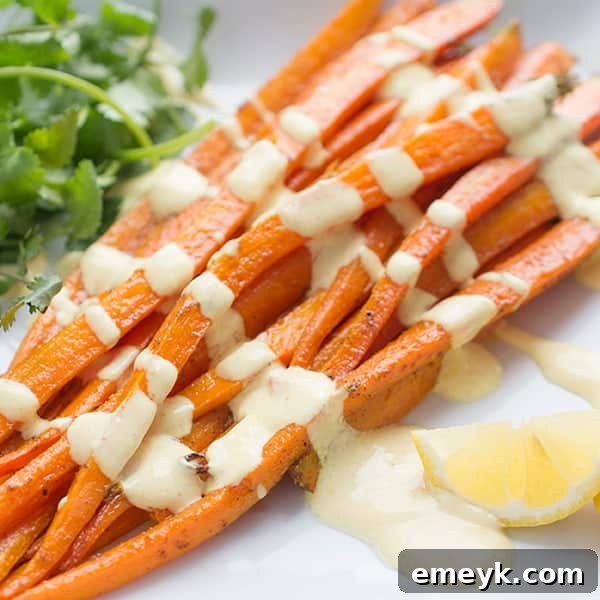Moroccan Spiced Roasted Carrots with a creamy yogurt dressing.