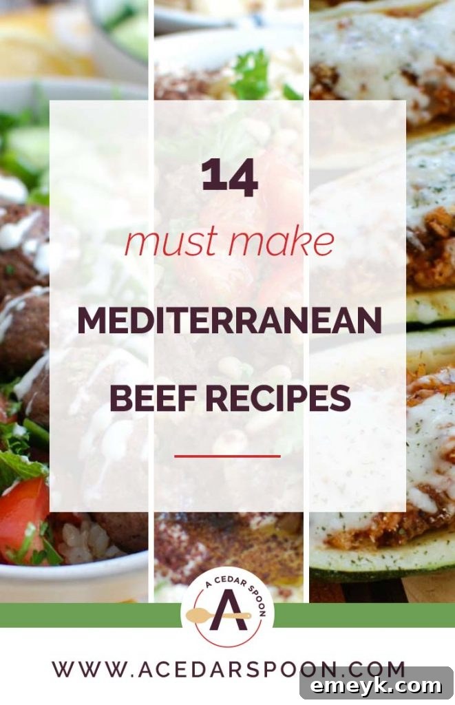 Assortment of 14 Mediterranean Ground Beef Recipes with fresh ingredients
