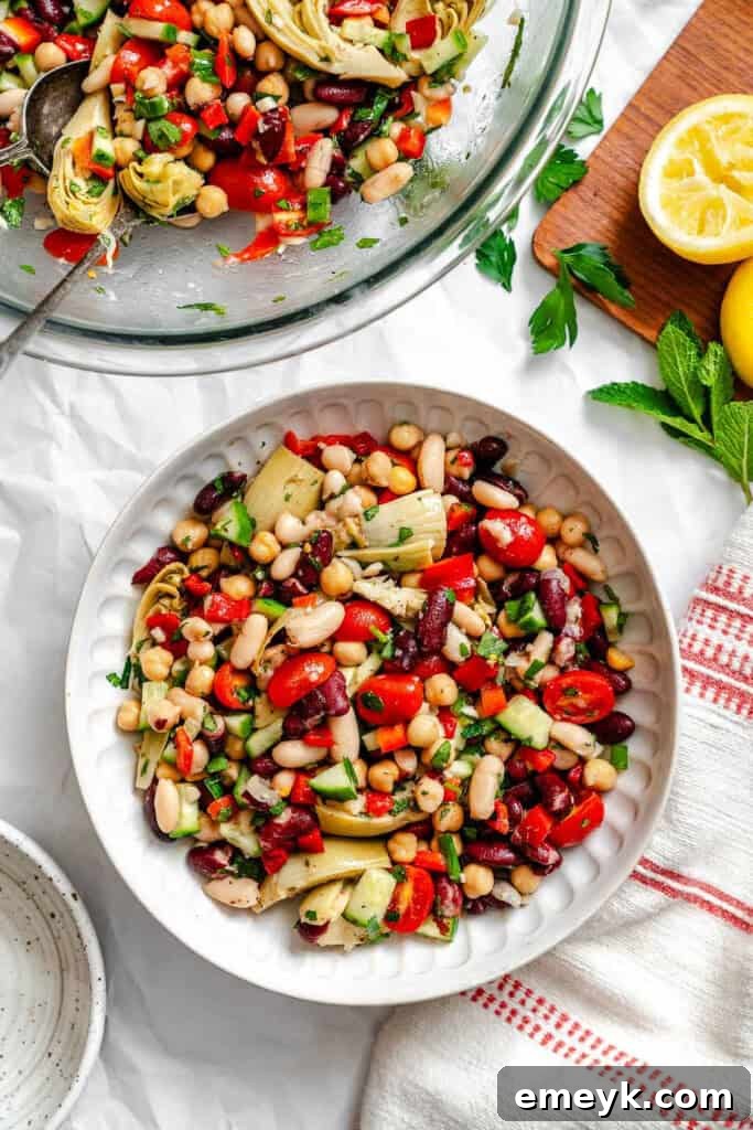 Close-up of Mediterranean Three Bean Salad in a bowl