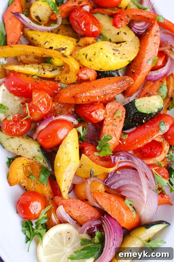 Mediterranean Roasted Vegetables on baking sheet, showing vegetables before roasting