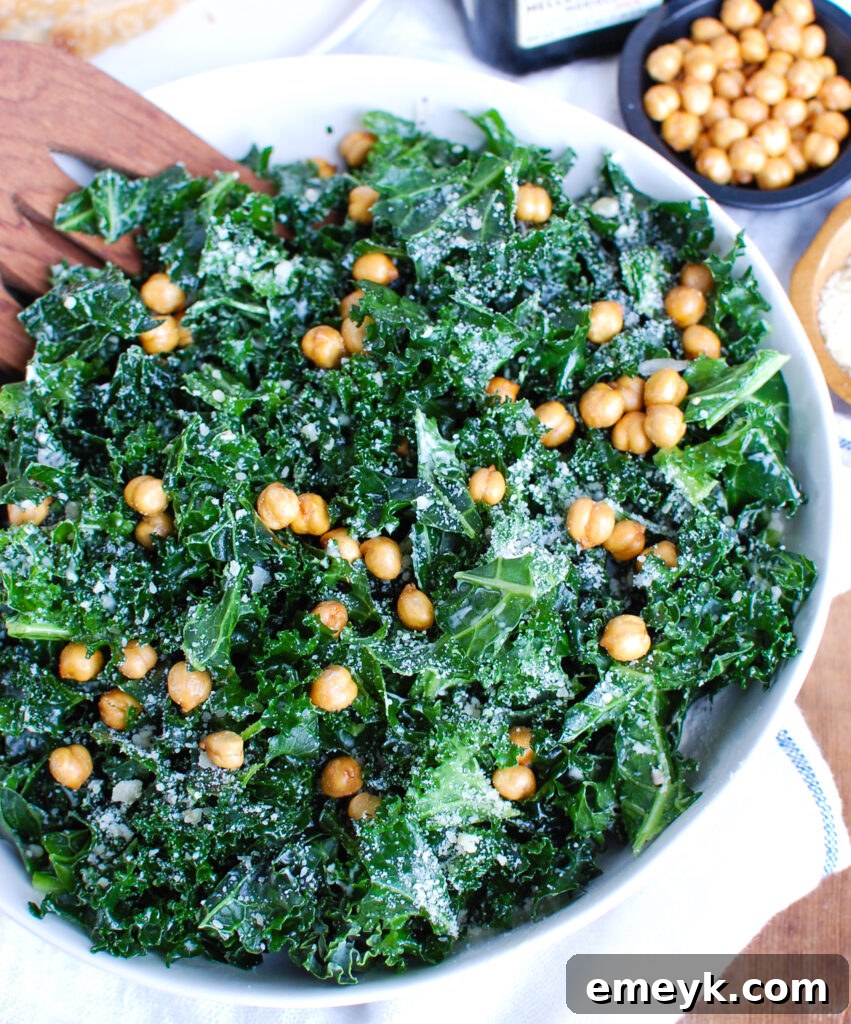 Kale Caesar Salad with chickpeas