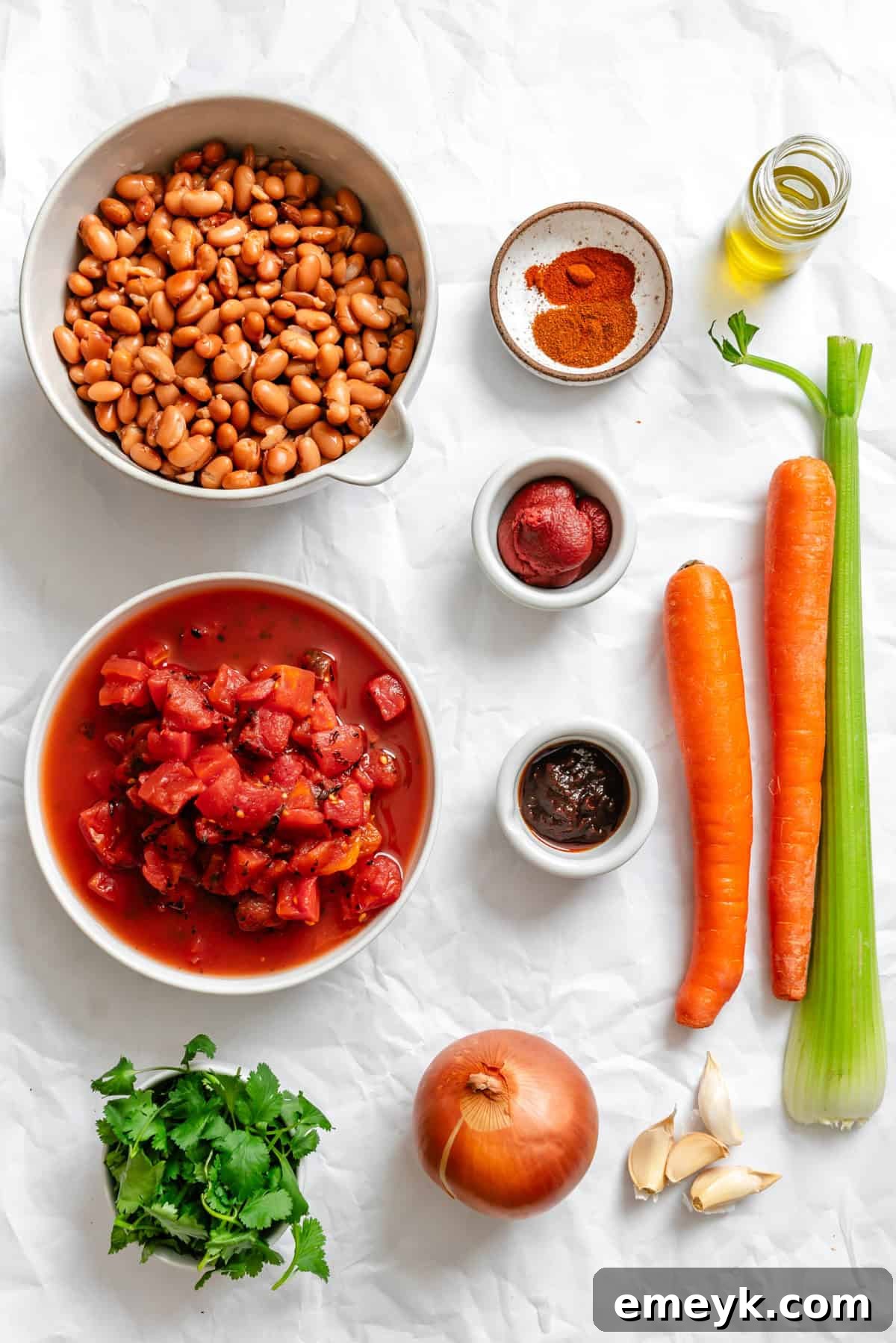 Assortment of fresh ingredients for homemade vegetarian chili
