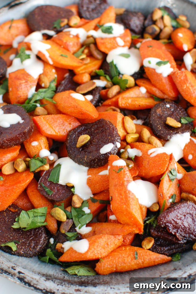 Roasted Carrots and Beets with Tahini with spoon