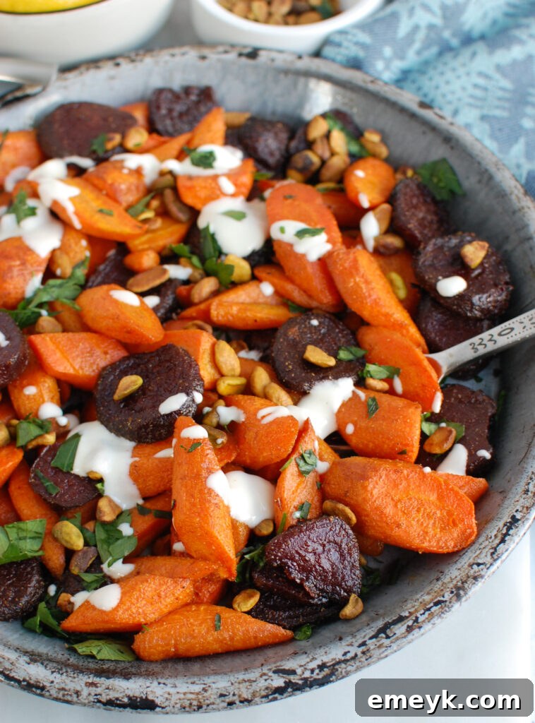 Roasted Carrots and Beets with Tahini with pistachios