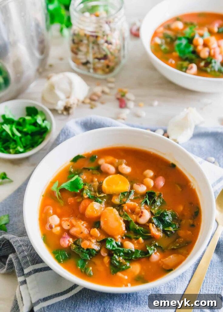 A rustic bowl of quick and comforting Instant Pot Bean Soup