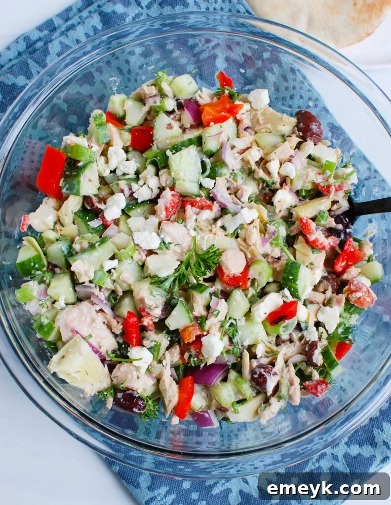 Mediterranean Sunshine Tuna Salad 4 Mediterranean Tuna Salad with blue napkin