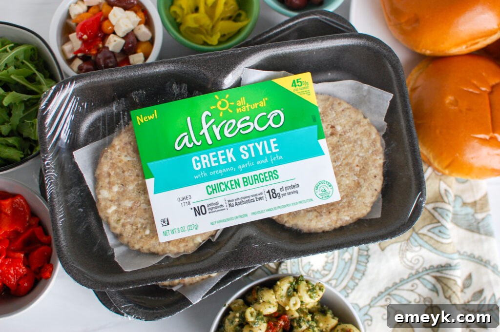 Package of al fresco Greek Chicken Burgers