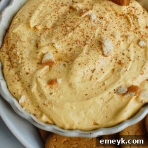 Pumpkin Dip in a bowl, ready to be served, illustrating its creamy texture