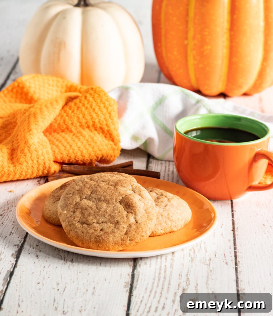 Pumpkin Snickerdoodles arranged artfully with a cup of coffee, emphasizing their perfect pairing