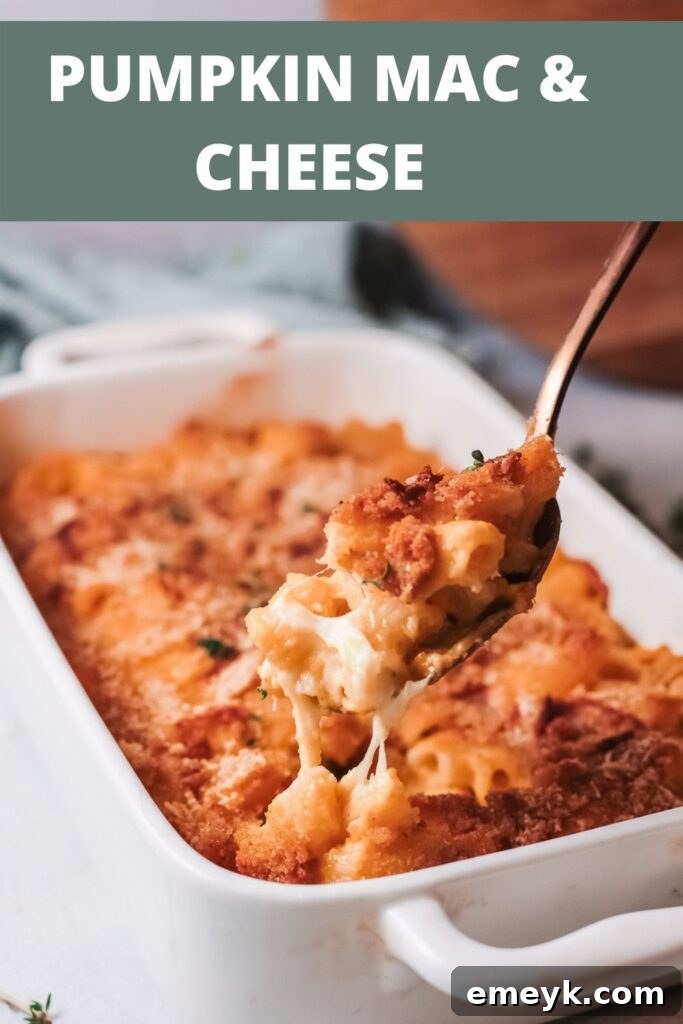Final dish of Pumpkin Mac and Cheese with a branded logo, ready to serve.