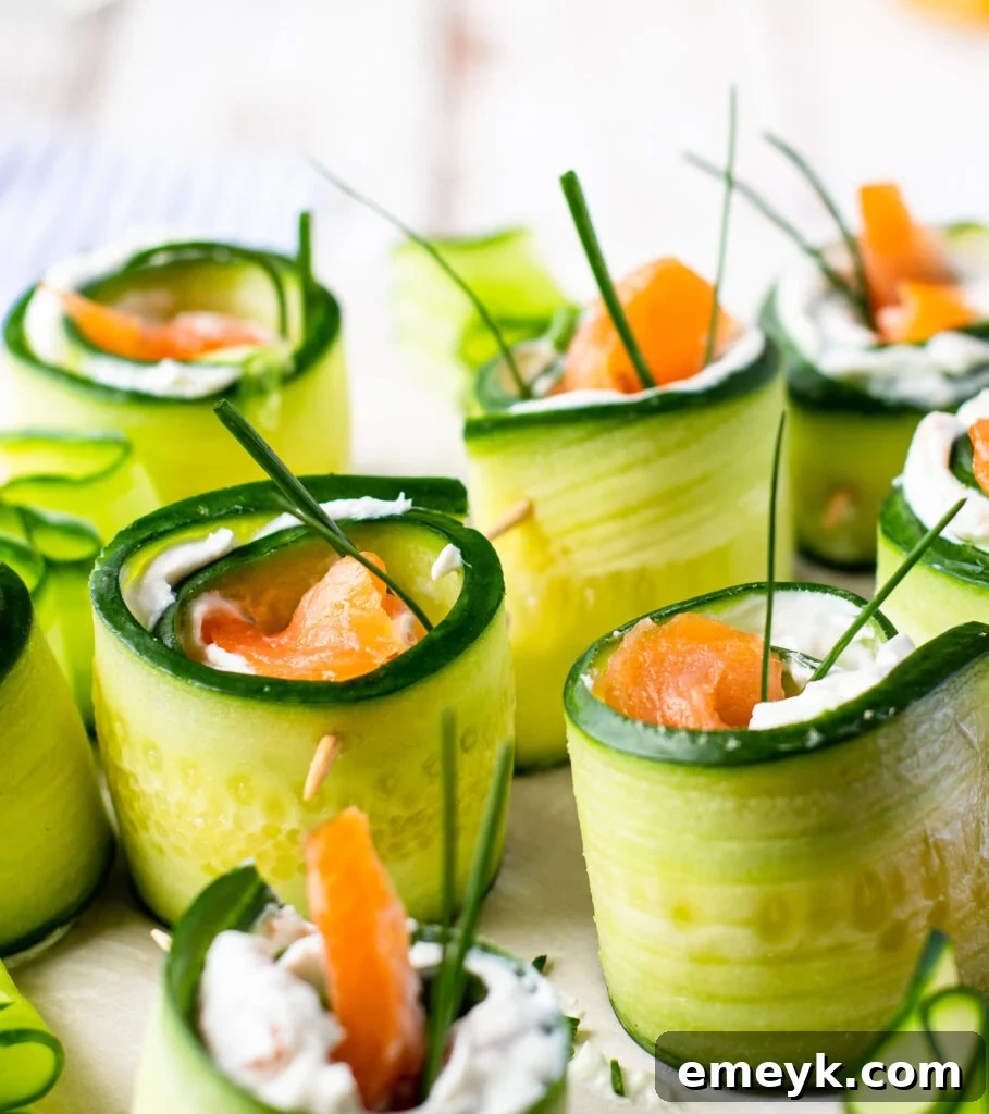 Smoked Salmon Cucumber Appetizer Bites arranged beautifully on a plate