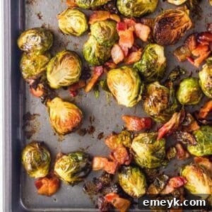 A featured image of Roasted Brussels Sprouts with Bacon, golden and crispy.