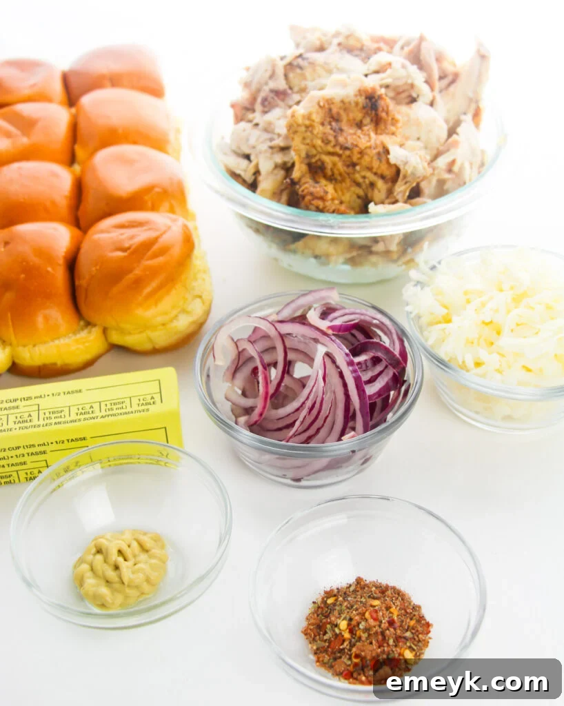 Simple Savory Chicken Sliders 5 Easy Chicken Sliders ingredients laid out