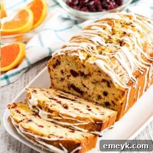 Cranberry Orange Bread with icing, overhead shot