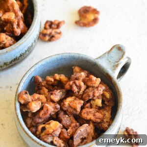 Easy Candied Walnuts in a teal bowl