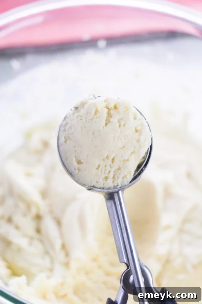 Cookie scoop with Easy Cake Mix Sugar Cookies dough