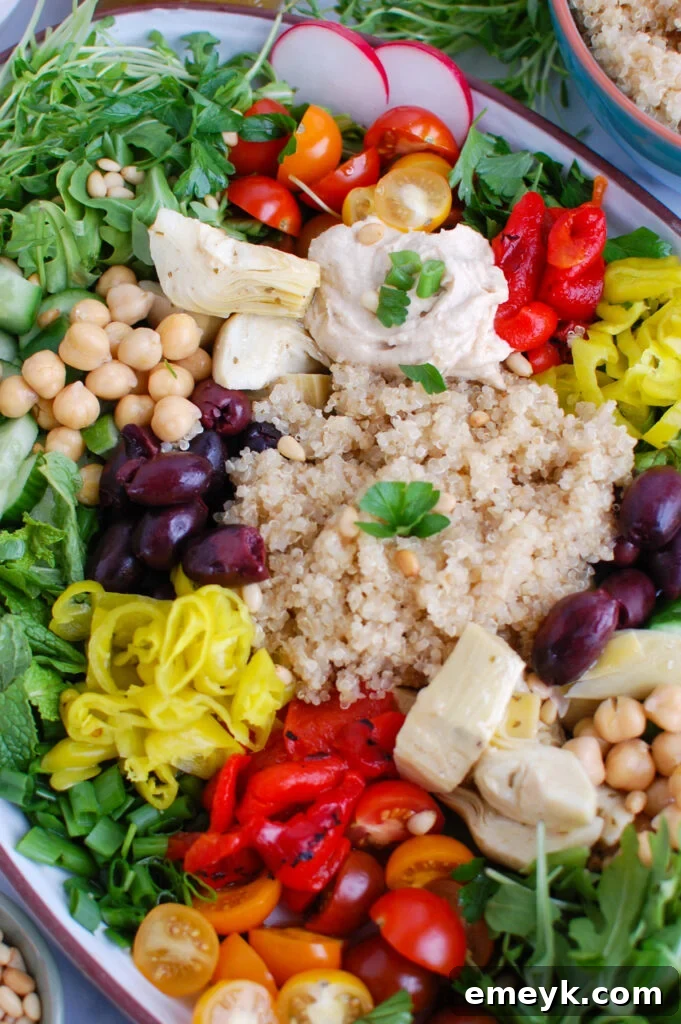 Greek Quinoa Bowl Recipe with fresh greens