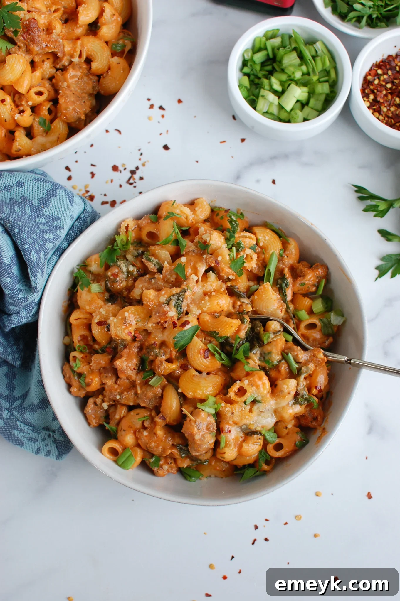 Spicy Sausage Pasta in bowl 