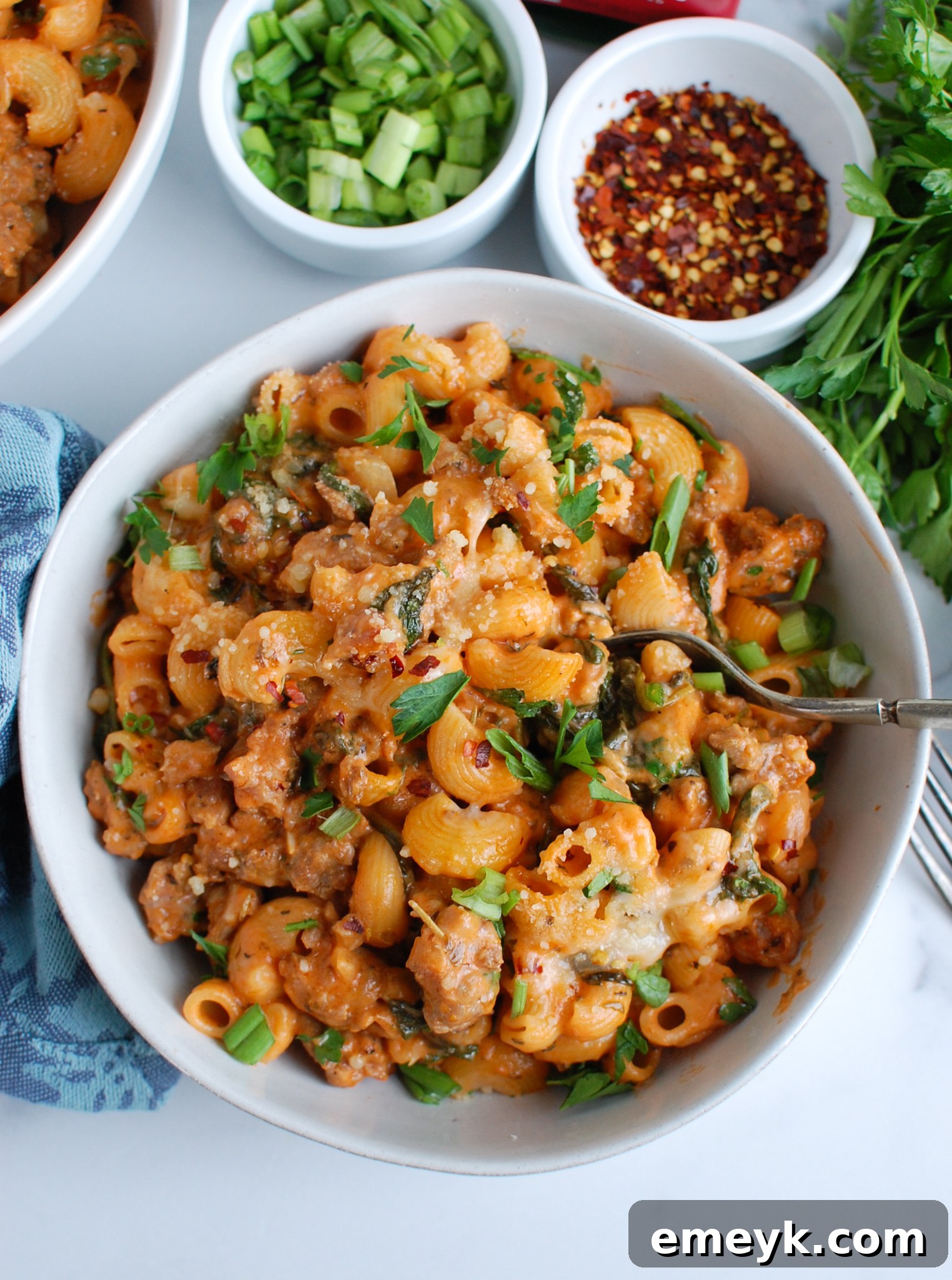 Spicy Sausage Pasta with spoon