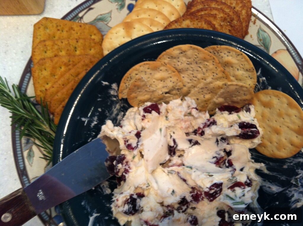 Delicious Rosemary Cranberry Spread served as an appetizer