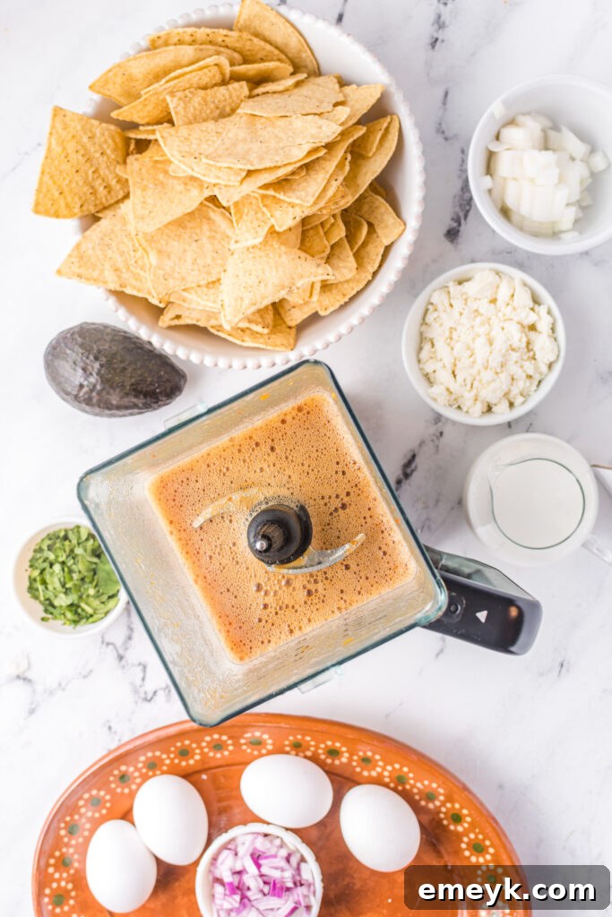 Chilaquiles Rojos Recipe: Blended red chili sauce.