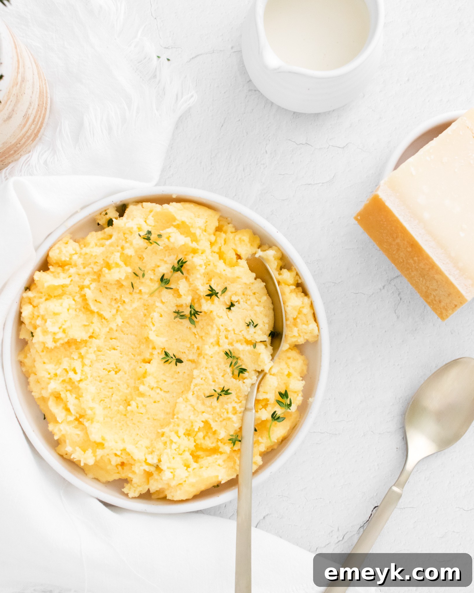 Creamy Polenta Recipe with a white napkin.