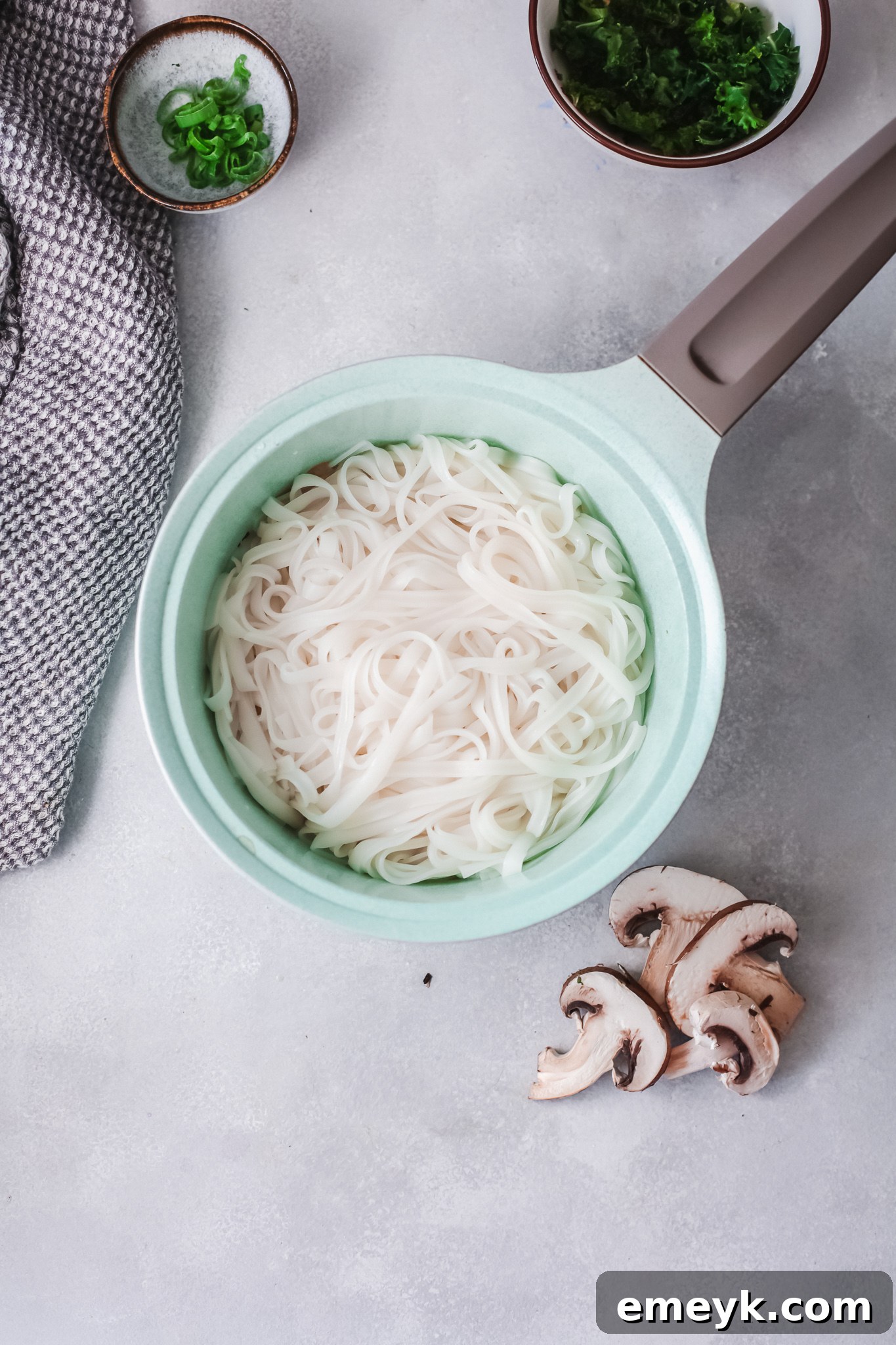 All the ingredients for the Easy Korean Noodles Recipe laid out before cooking.
