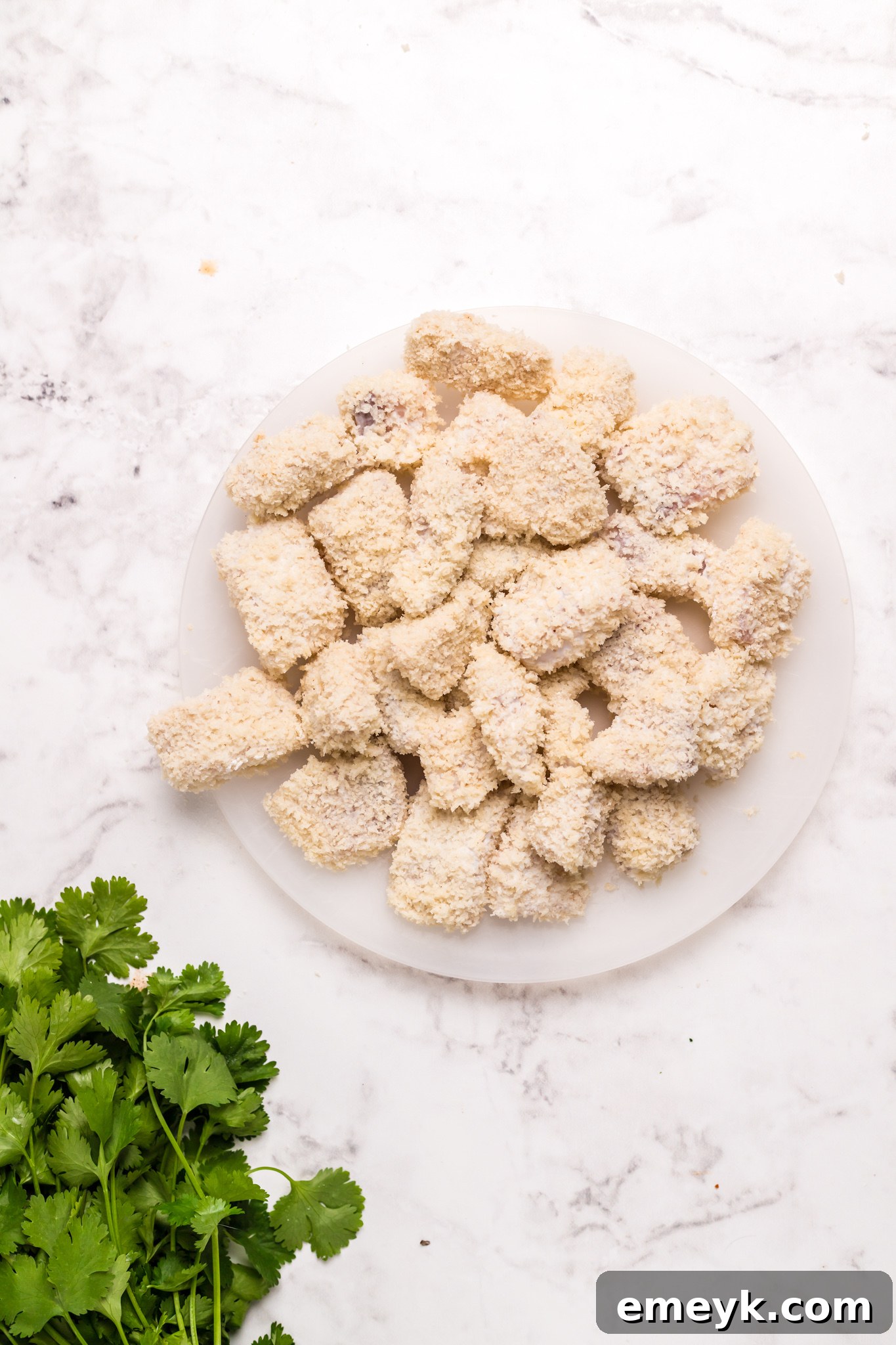 Crispy Air Fryer Tilapia 7 Breaded tilapia fillets ready for the air fryer.