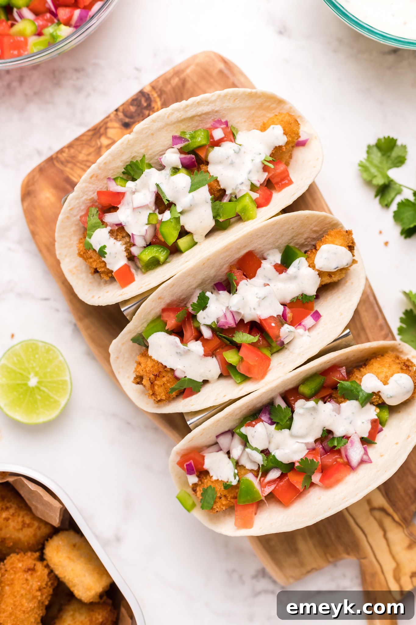 Crispy Air Fryer Tilapia 8 Air Fryer Tilapia served as fish tacos with fresh lime and cilantro.