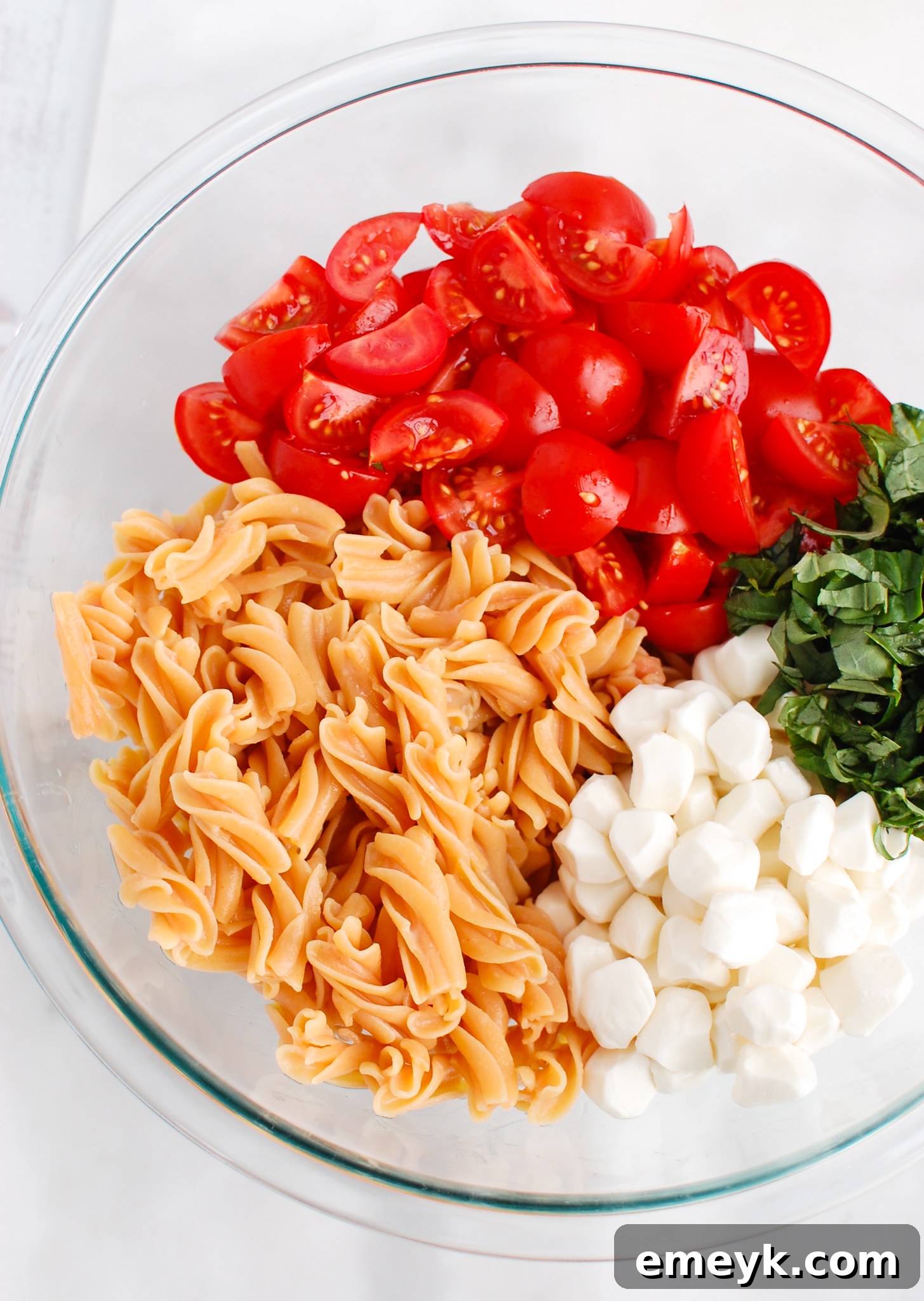 Fresh Caprese Pasta ingredients laid out for preparation