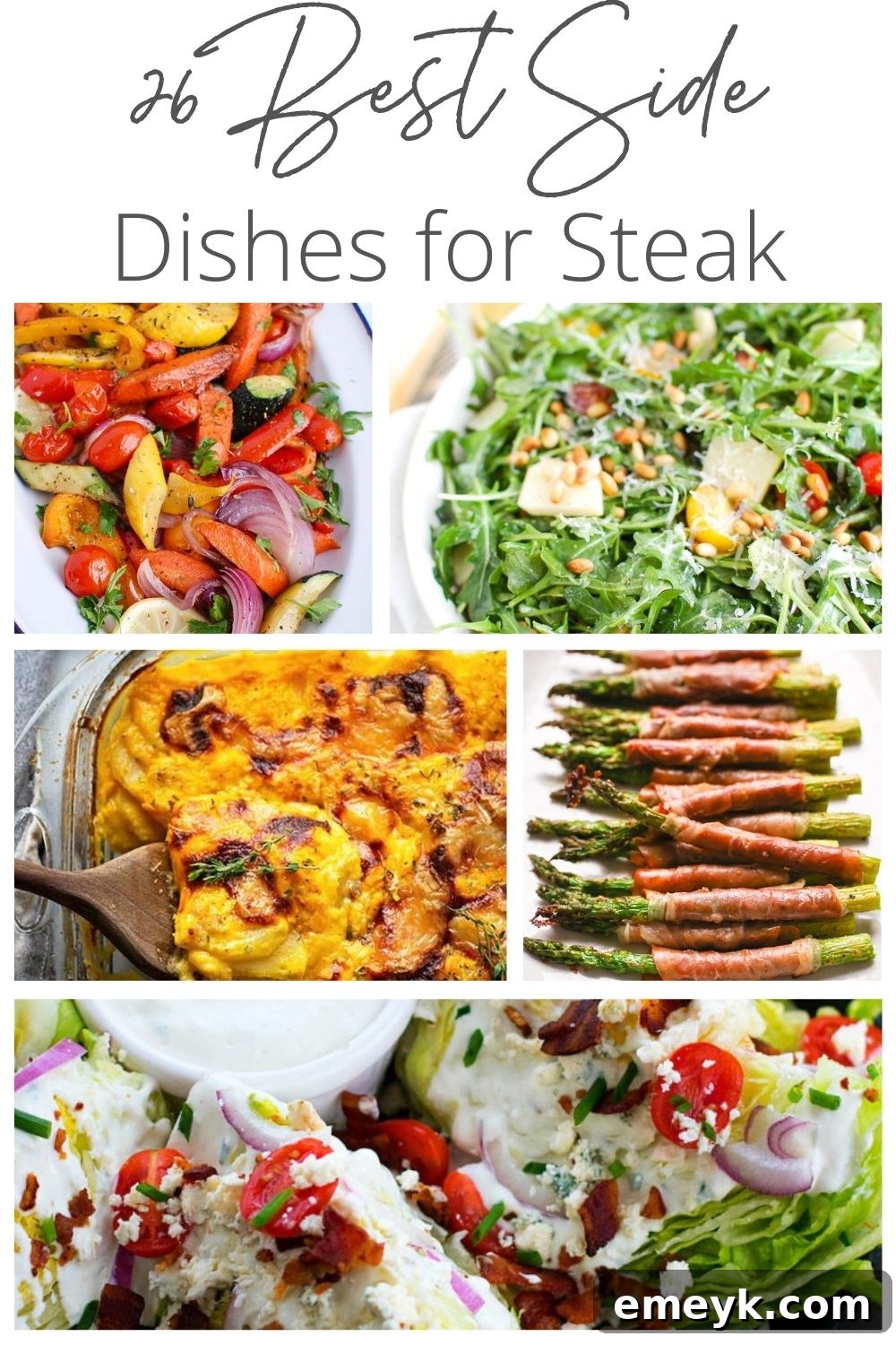 Elevate Your Steak Dinner: Essential Side Dish Ideas 2 A perfectly cooked steak surrounded by a variety of delicious side dishes like salads, roasted vegetables, and potatoes.
