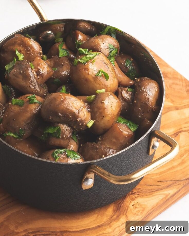 Soft, flavorful Garlic Sautéed Mushrooms, a healthy and versatile side dish.