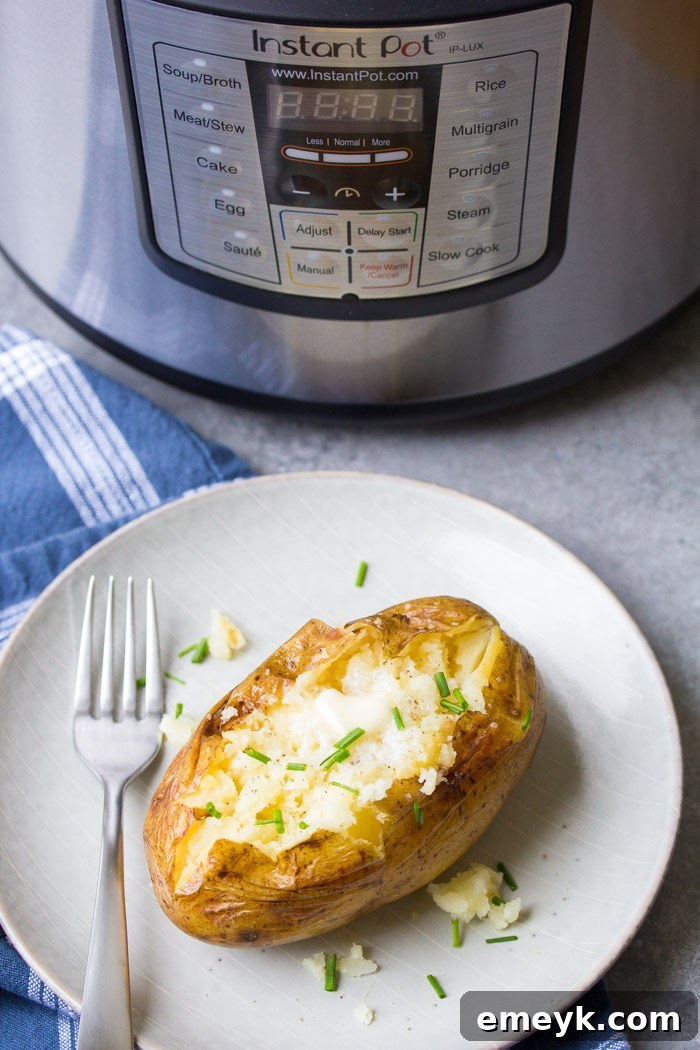 Foolproof Instant Pot Baked Potatoes, perfectly cooked with crispy skins.