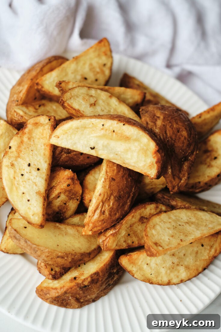 Crispy Air Fryer Potato Wedges, golden and crunchy on the outside, tender on the inside.
