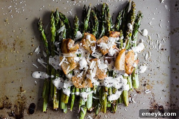 Roasted Asparagus Caesar Salad with homemade Greek yogurt Caesar dressing.