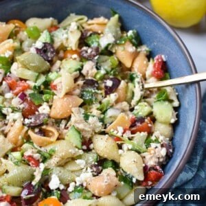 Mediterranean Tuna Pasta Salad, a fresh and colorful dish.